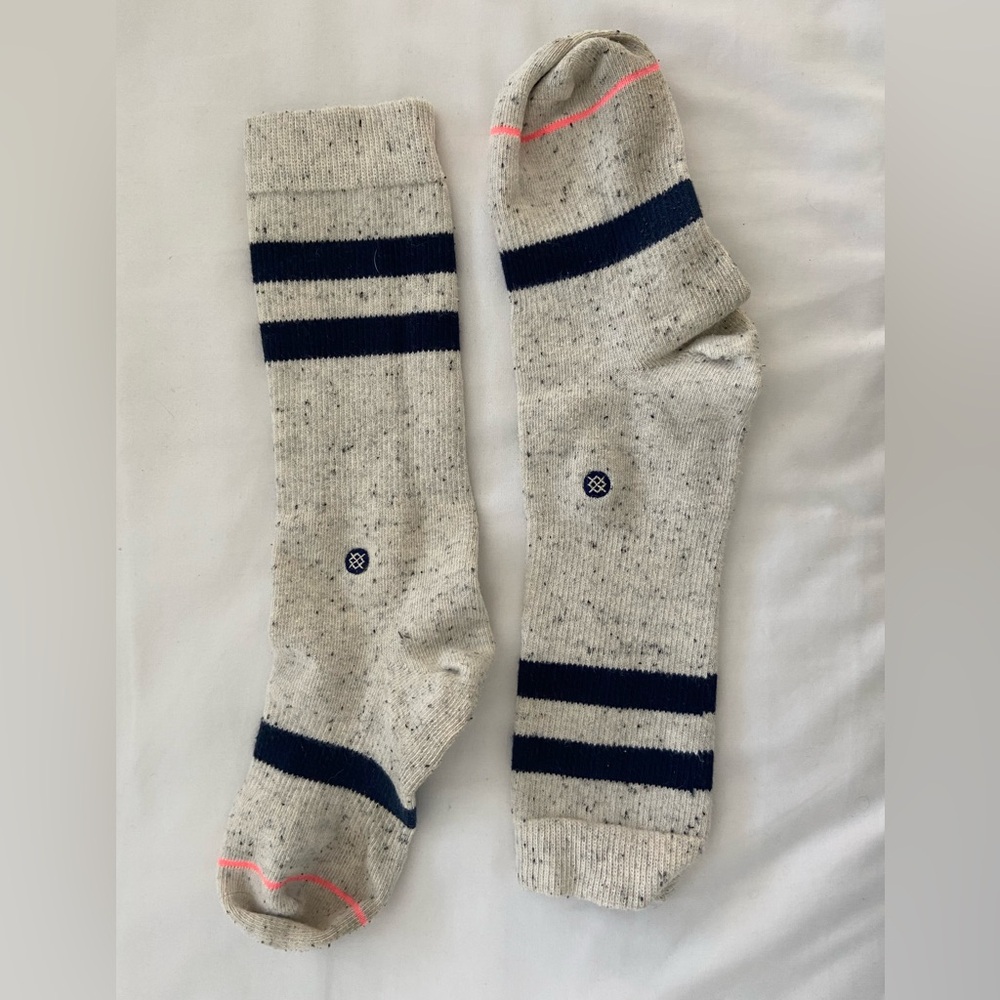 Stance Mid Crew Sock Blue White Speckle Stripe Size M